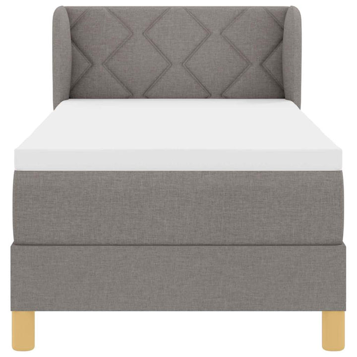 Boks madrasseng med madras creme 90x200 cm stof Gråbrun