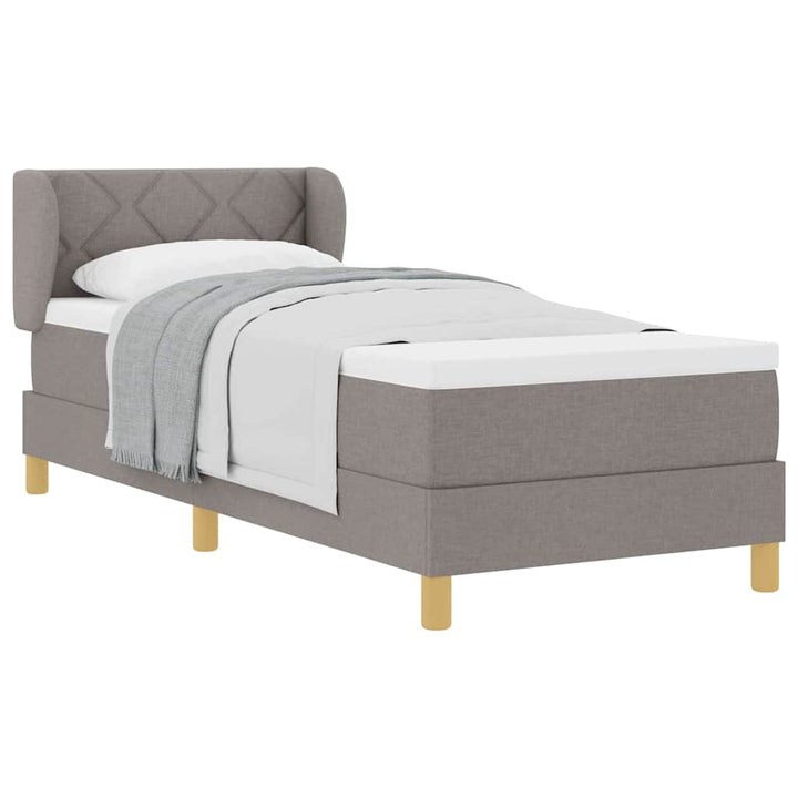 Boks madrasseng med madras creme 90x200 cm stof Gråbrun