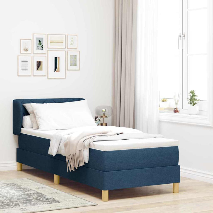 Boks madrasseng med madras creme 90x200 cm stof Blå 80 x 200 cm