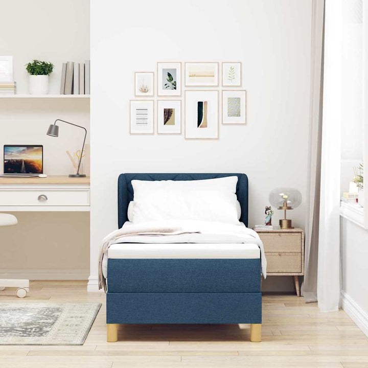 Boks madrasseng med madras creme 90x200 cm stof Blå 80 x 200 cm