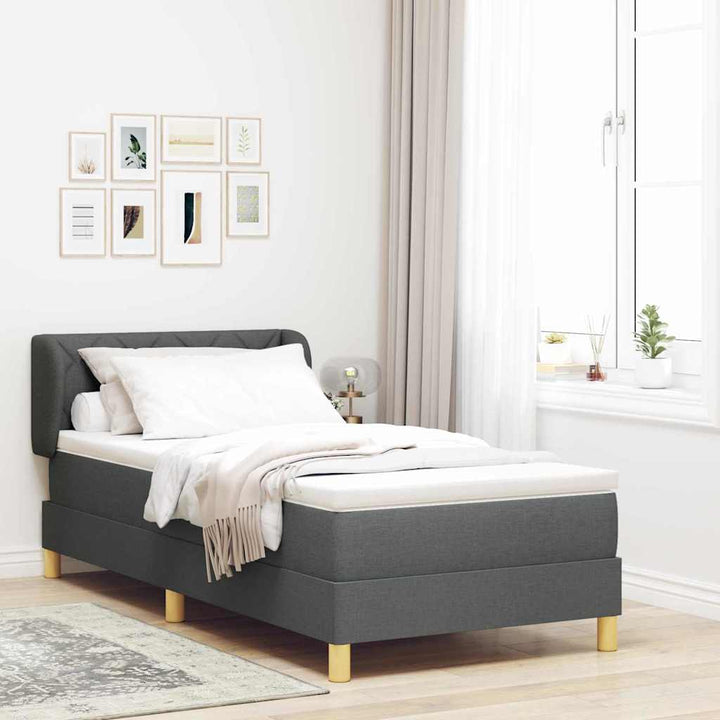 Boks madrasseng med madras creme 90x200 cm stof Mørkegrå
