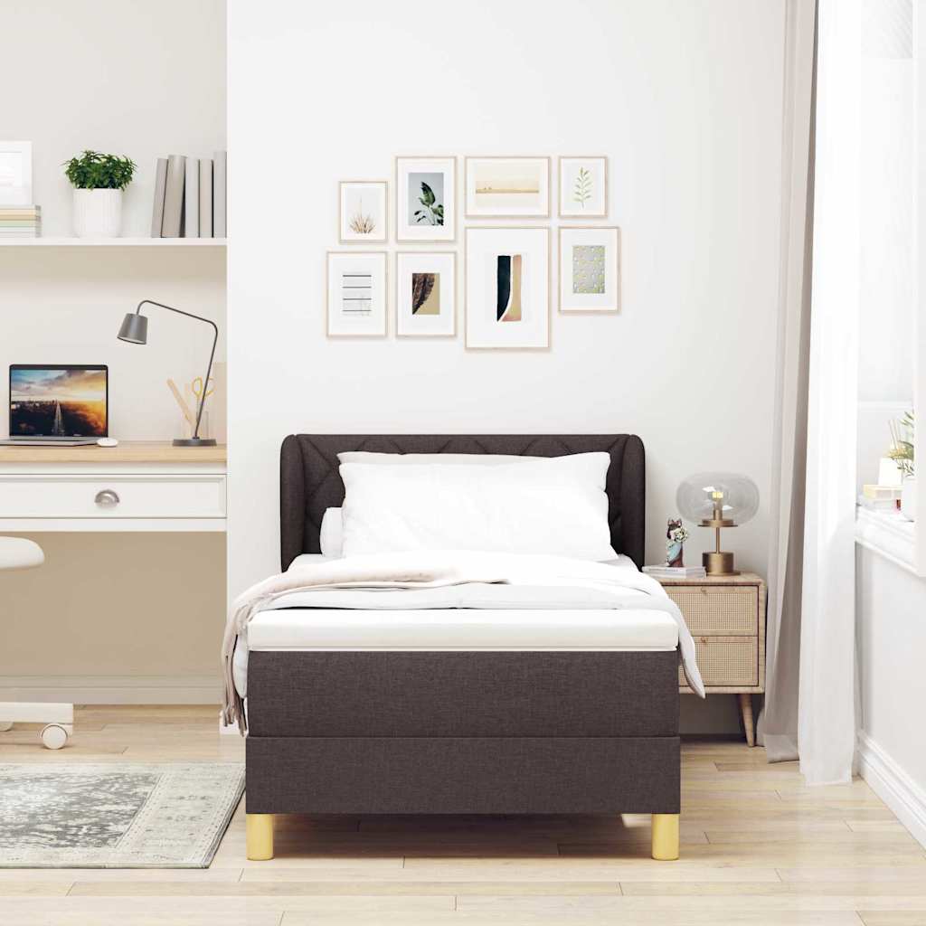 Boks madrasseng med madras creme 90x200 cm stof Mørkebrun