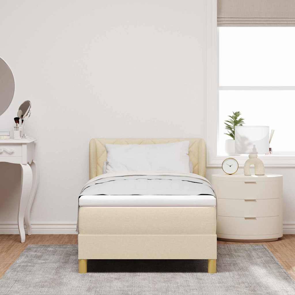 Boks madrasseng med madras creme 90x200 cm stof Creme