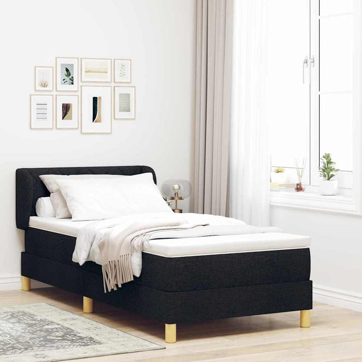 Boks madrasseng med madras creme 90x200 cm stof med madras Sort