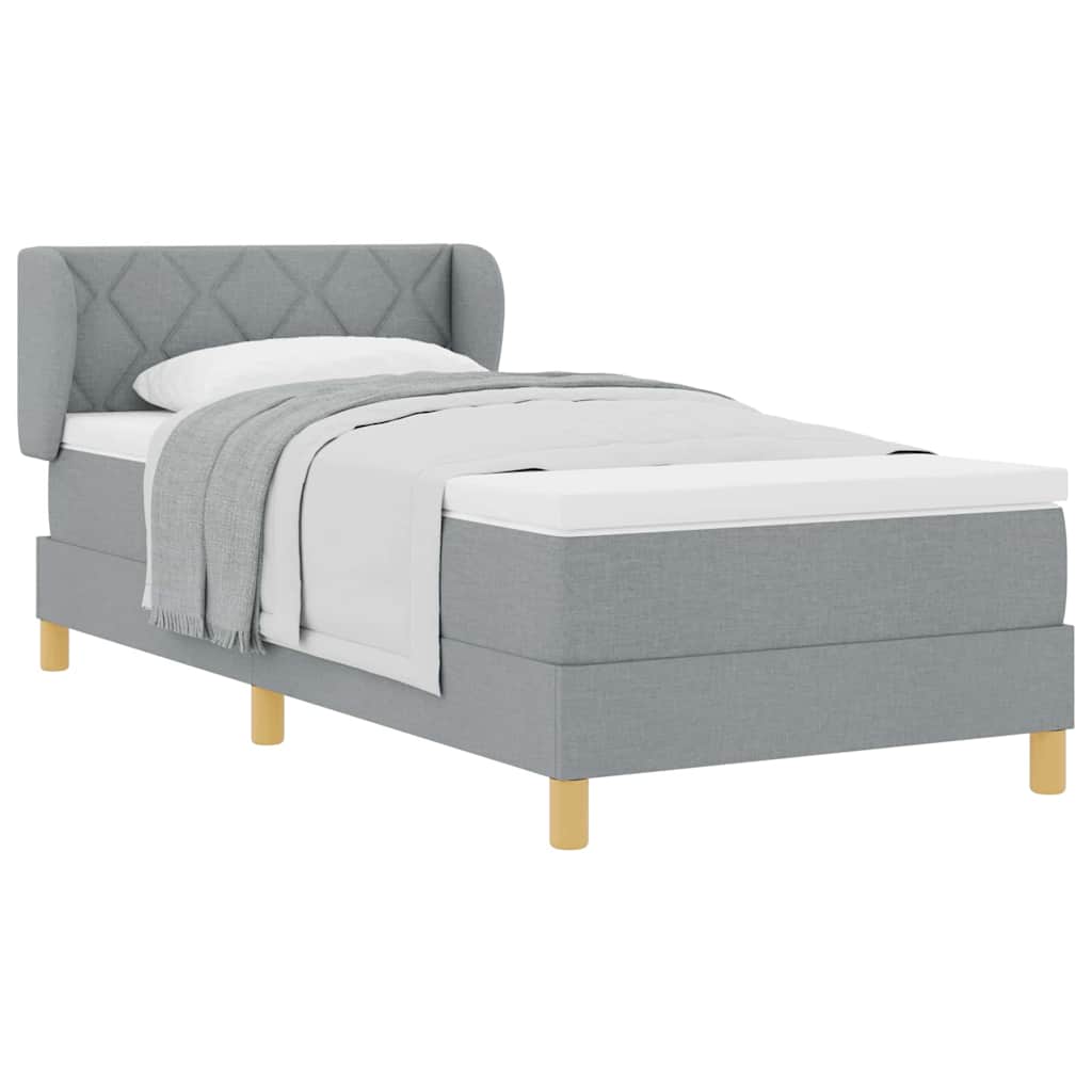 Boks madrasseng med madras creme 90x200 cm stof Lysegrå