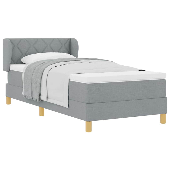 Boks madrasseng med madras creme 90x200 cm stof Lysegrå