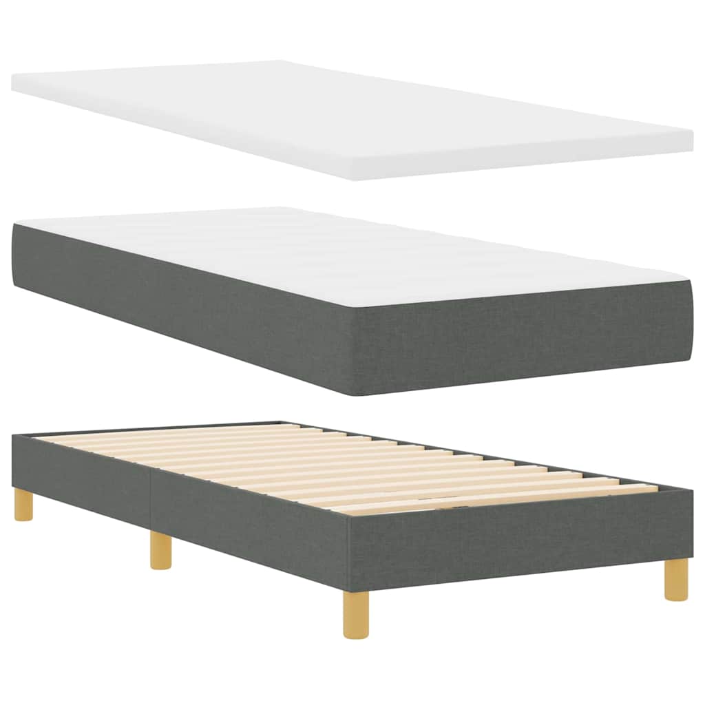 Boks madrasseng med madras creme 90x200 cm stof Mørkegrå
