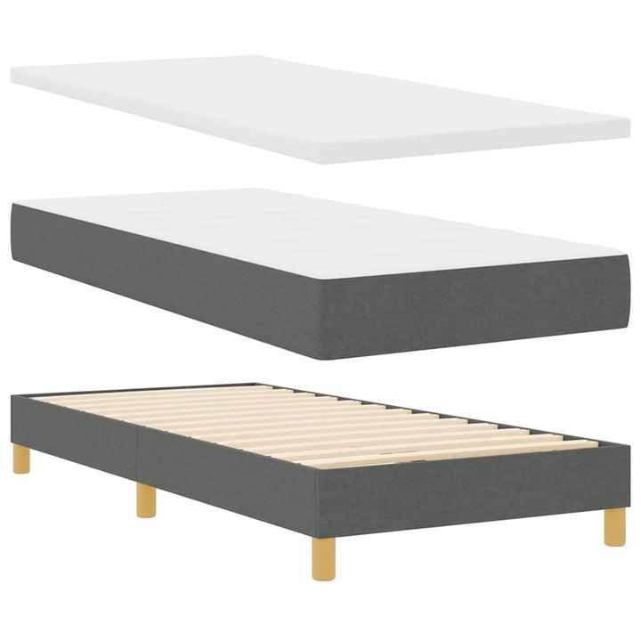 Boks madrasseng med madras creme 90x200 cm stof Mørkegrå