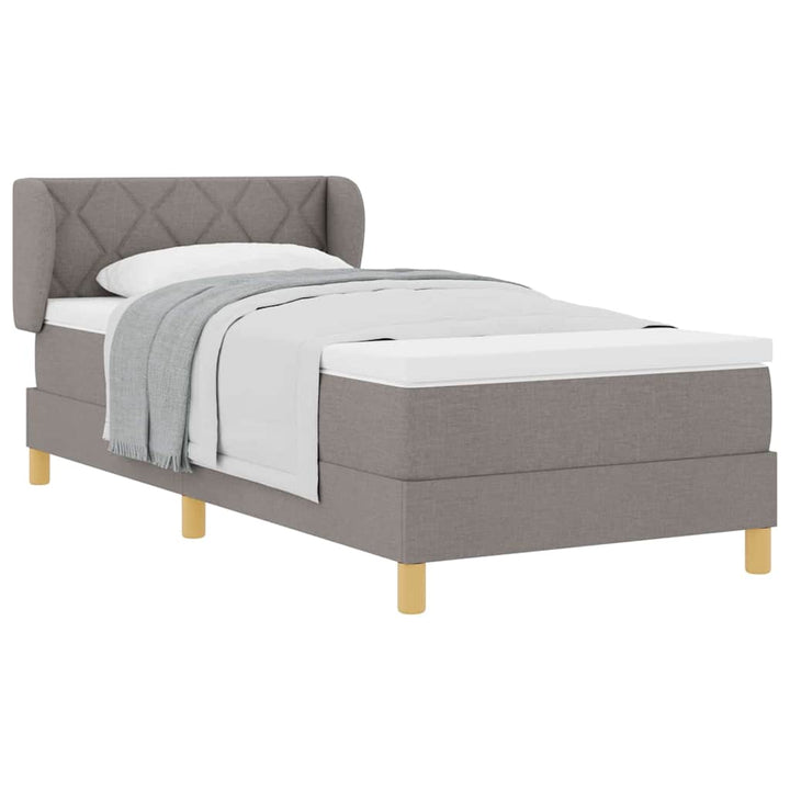 Boks madrasseng med madras creme 90x200 cm stof Gråbrun