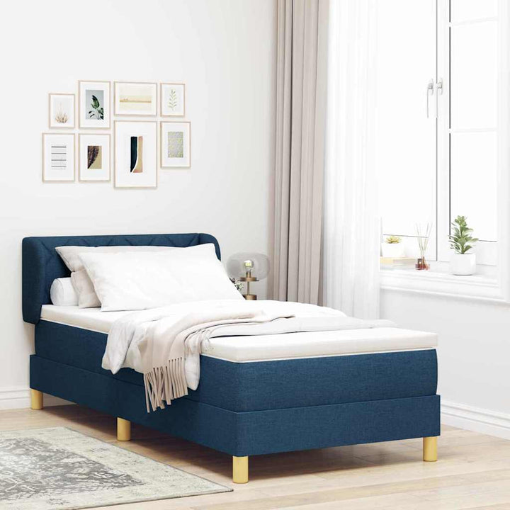 Boks madrasseng med madras creme 90x200 cm stof med madras Blå