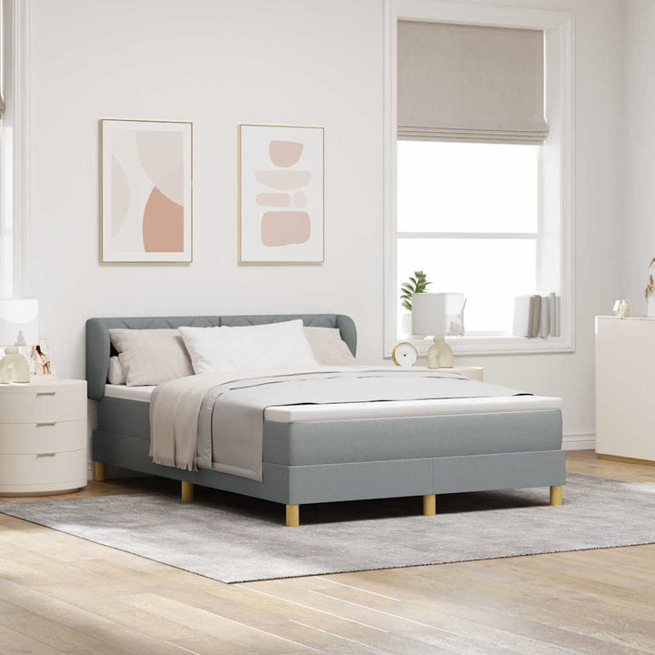 Boks madrasseng med madras creme 90x200 cm stof Lysegrå