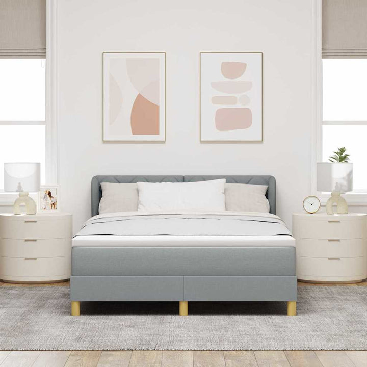 Boks madrasseng med madras creme 90x200 cm stof Lysegrå