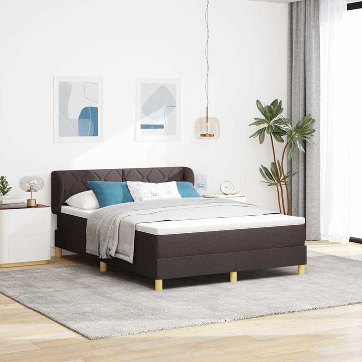 Boks madrasseng med madras creme 90x200 cm stof Mørkebrun