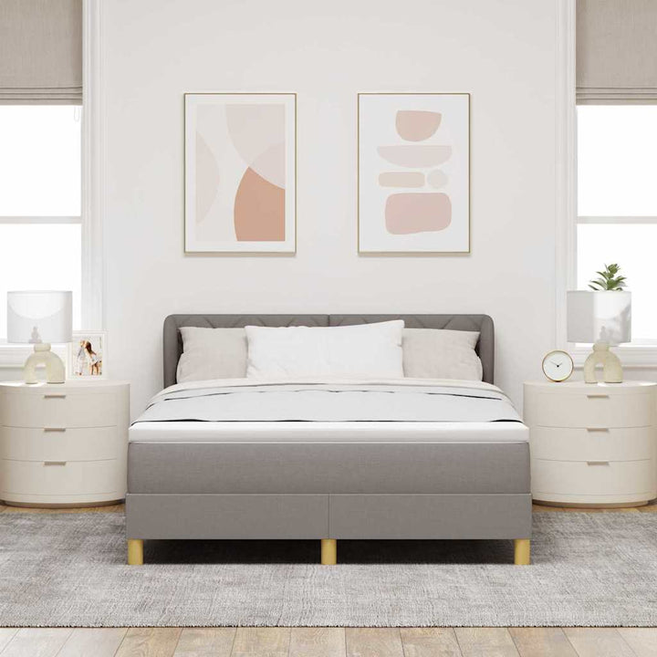 Boks madrasseng med madras creme 90x200 cm stof Gråbrun