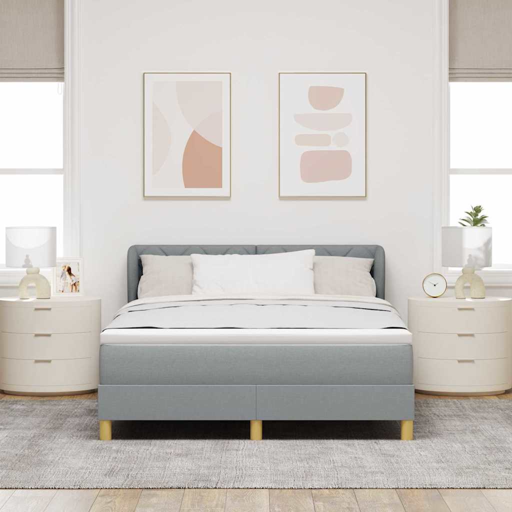 Boks madrasseng med madras creme 90x200 cm stof Lysegrå
