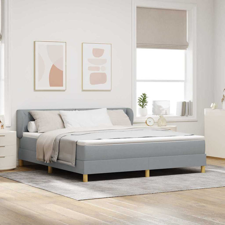 Boks madrasseng med madras creme 90x200 cm stof Lysegrå