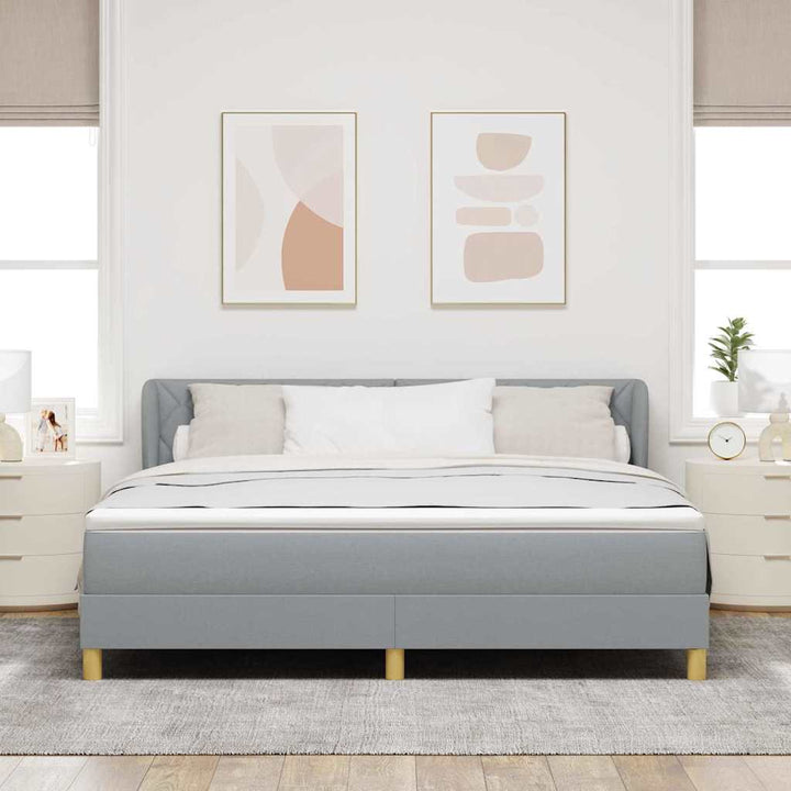 Boks madrasseng med madras creme 90x200 cm stof Lysegrå