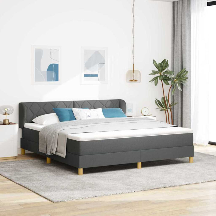 Boks madrasseng med madras creme 90x200 cm stof Mørkegrå