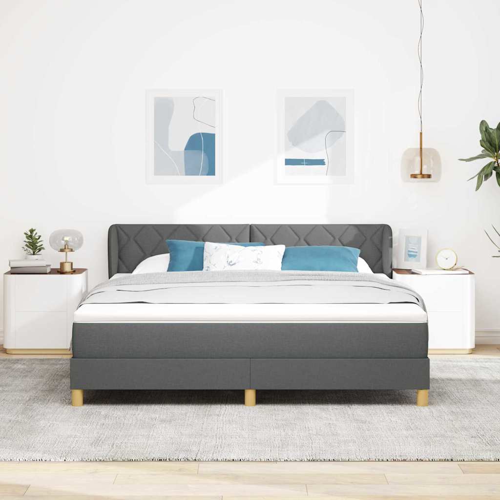 Boks madrasseng med madras creme 90x200 cm stof Mørkegrå