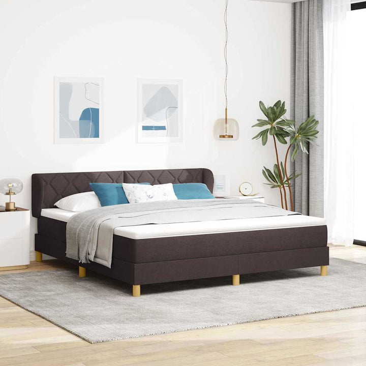 Boks madrasseng med madras creme 90x200 cm stof Mørkebrun