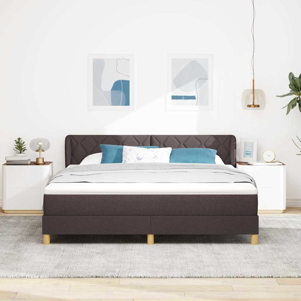 Boks madrasseng med madras creme 90x200 cm stof Mørkebrun