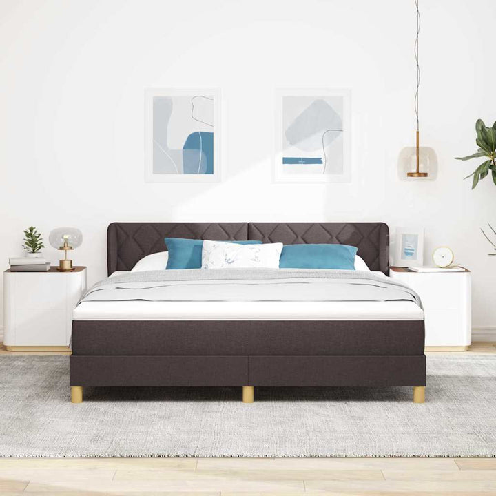 Boks madrasseng med madras creme 90x200 cm stof Mørkebrun