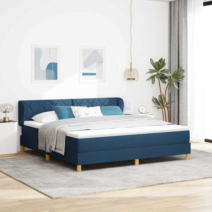 Boks madrasseng med madras creme 90x200 cm stof med madras Blå