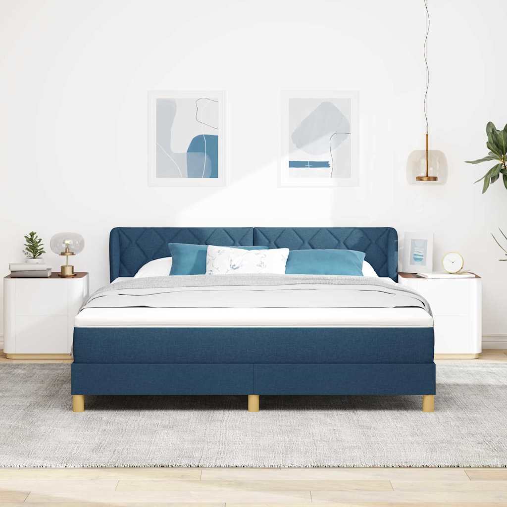 Boks madrasseng med madras creme 90x200 cm stof med madras Blå