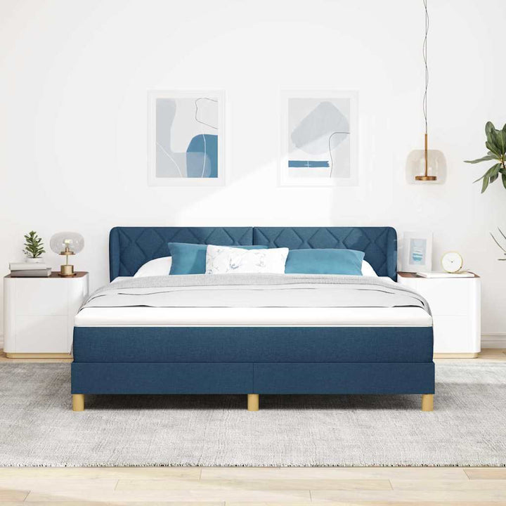 Boks madrasseng med madras creme 90x200 cm stof med madras Blå
