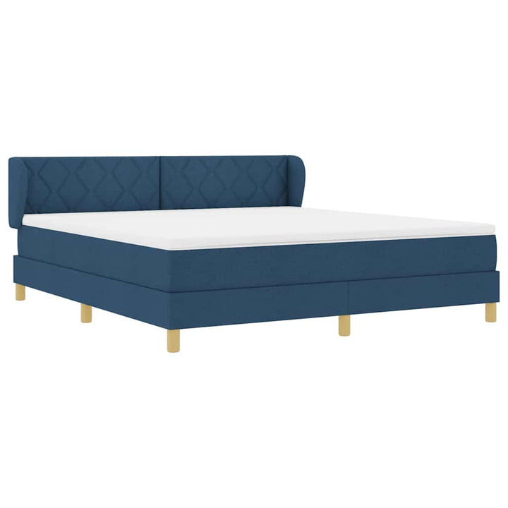 Boks madrasseng med madras creme 90x200 cm stof med madras Blå