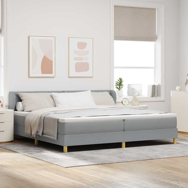 Boks madrasseng med madras creme 90x200 cm stof Lysegrå