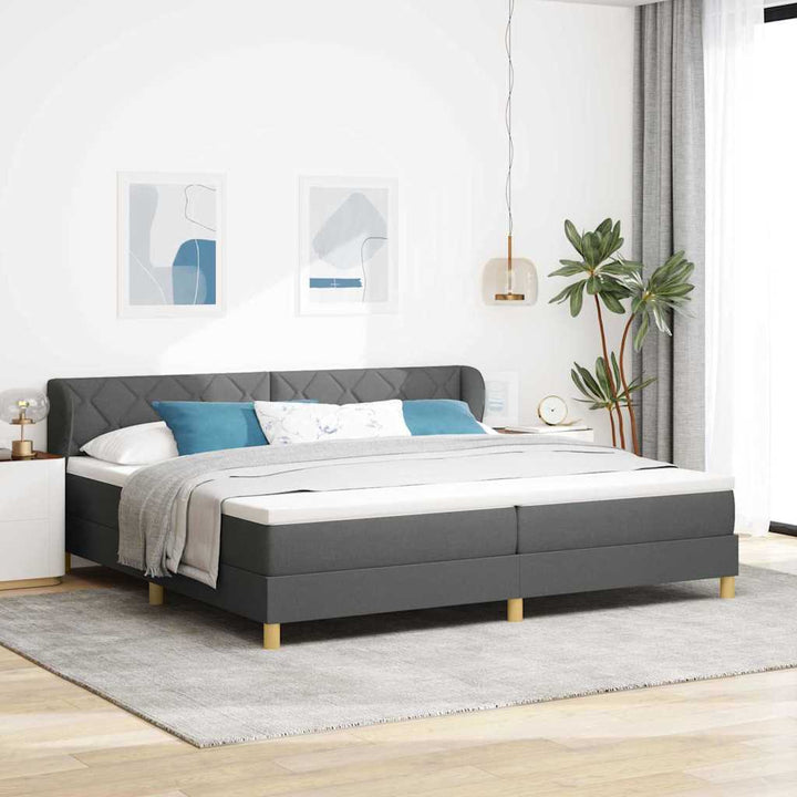 Boks madrasseng med madras creme 90x200 cm stof Mørkegrå