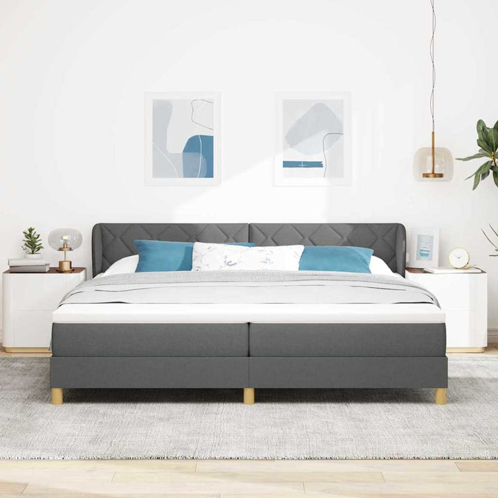 Boks madrasseng med madras creme 90x200 cm stof Mørkegrå