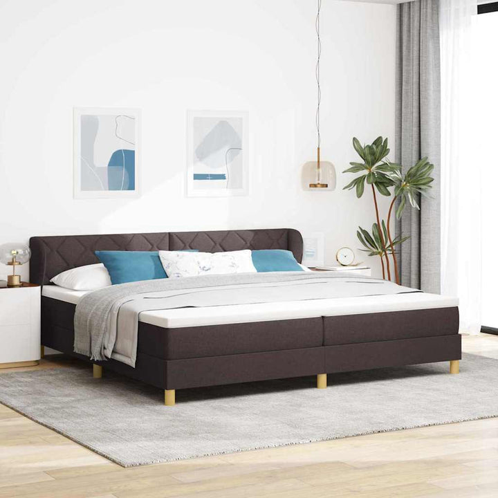 Boks madrasseng med madras creme 90x200 cm stof Mørkebrun