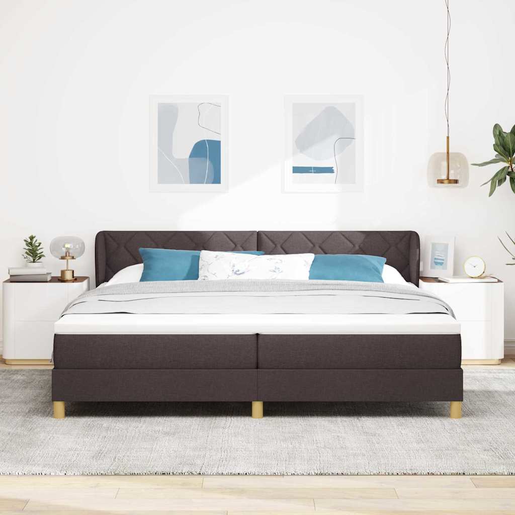 Boks madrasseng med madras creme 90x200 cm stof Mørkebrun
