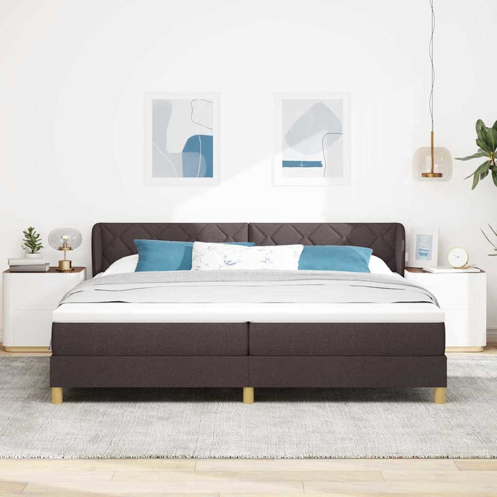 Boks madrasseng med madras creme 90x200 cm stof Mørkebrun