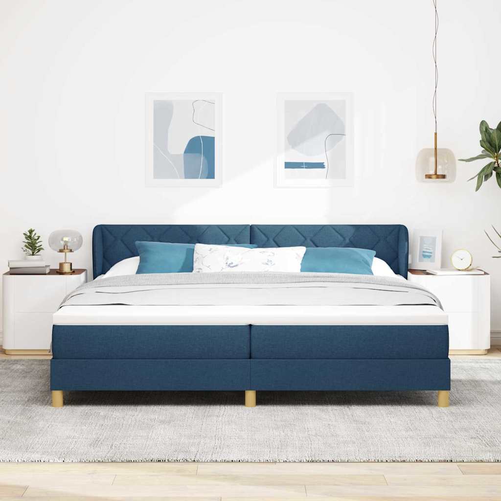 Boks madrasseng med madras creme 90x200 cm stof med madras Blå