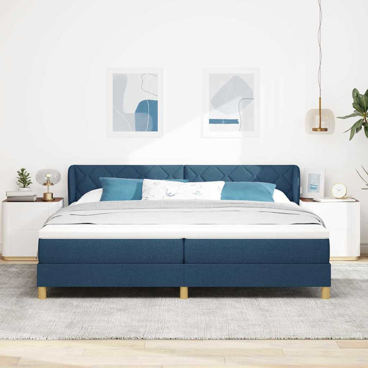 Boks madrasseng med madras creme 90x200 cm stof med madras Blå