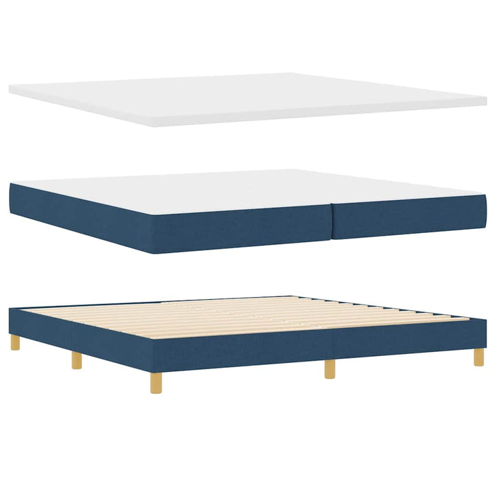 Boks madrasseng med madras creme 90x200 cm stof med madras Blå