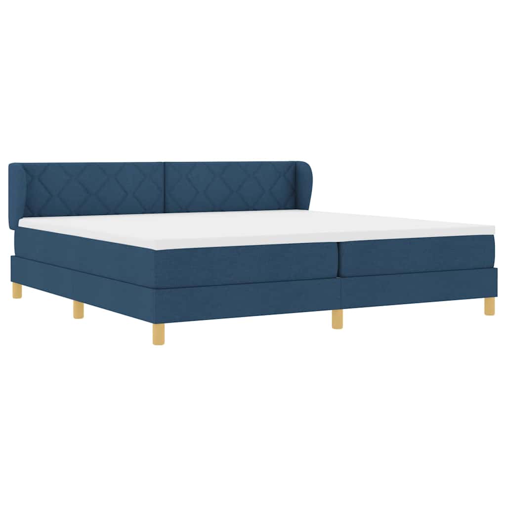 Boks madrasseng med madras creme 90x200 cm stof med madras Blå