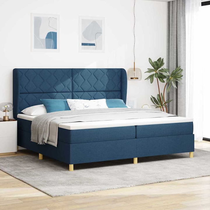 Boks-madras seng med madras Mørkegrå 90x190 cm Stof Blå