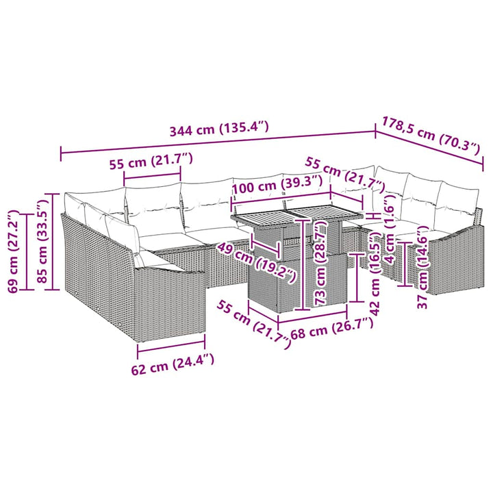 Have Spisebordssæt 11 pcs Sort og Brunt 100 x 55 x 73 cm