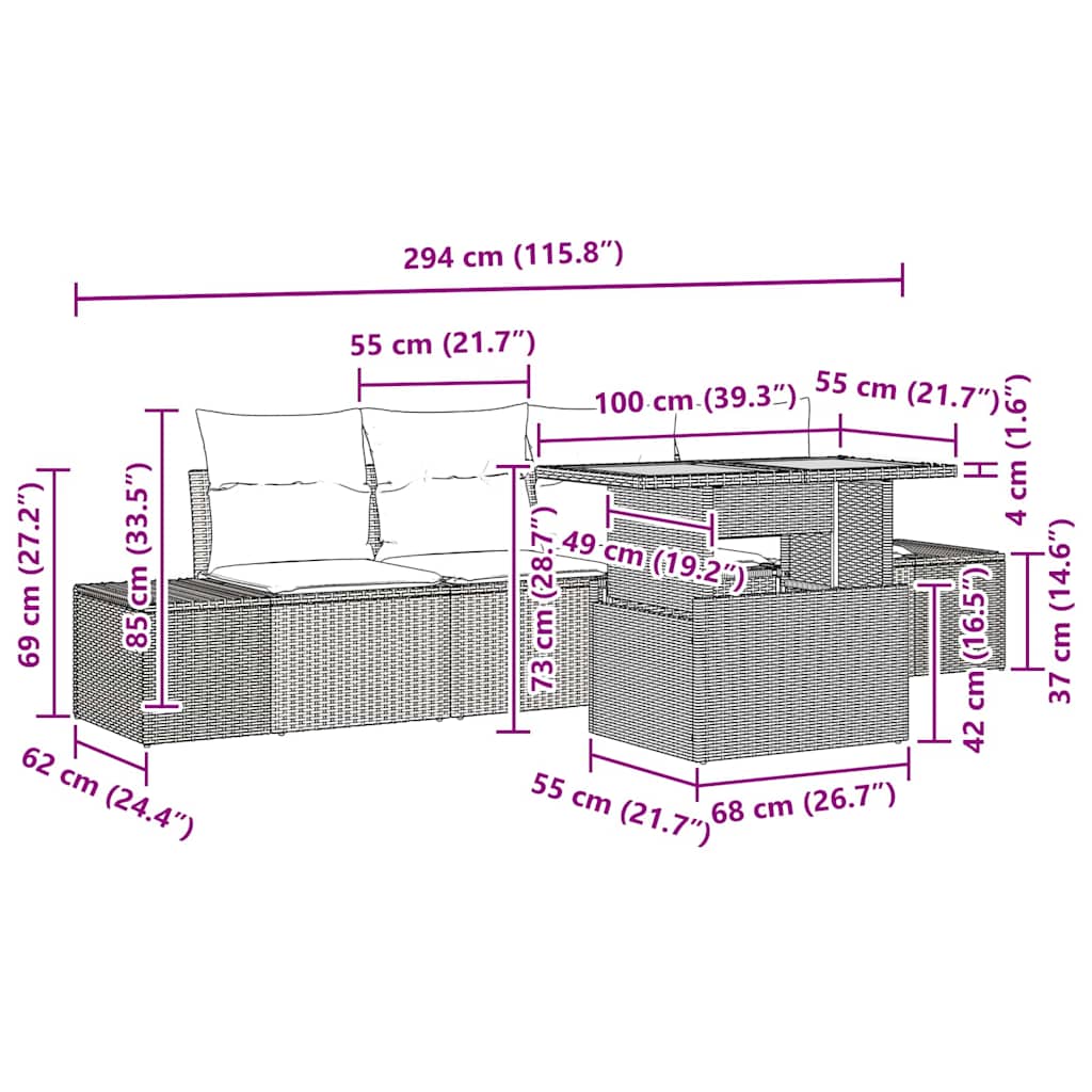 Have Spisebordssæt 5 pcs Beige og creme 100 x 55 x 73 cm