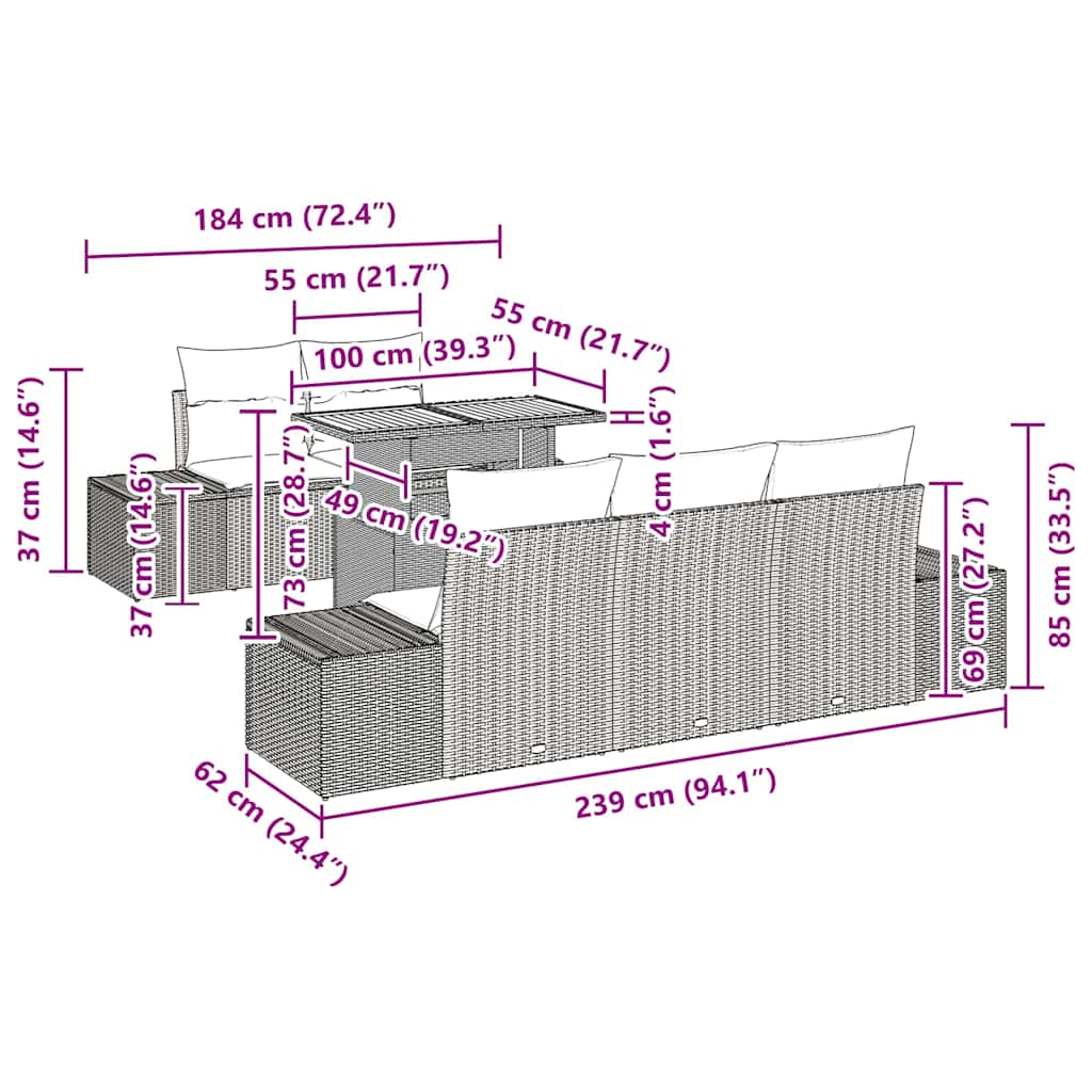 Have Spisebordssæt 6 pcs Beige og creme 100 x 55 x 73 cm