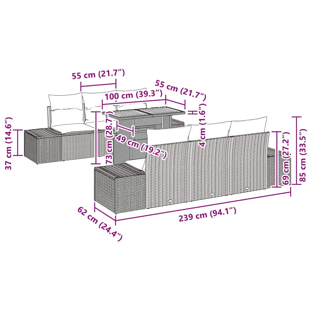 Have Spisebordssæt 7 pcs Sort og Brunt 100 x 55 x 73 cm