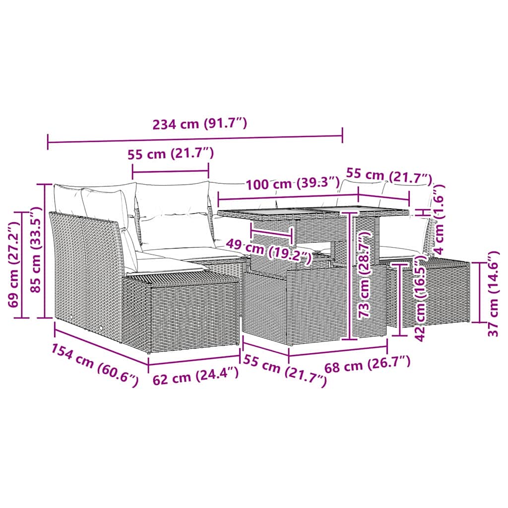 Have Spisebordssæt 7 pcs Sort og Brunt 100 x 55 x 73 cm