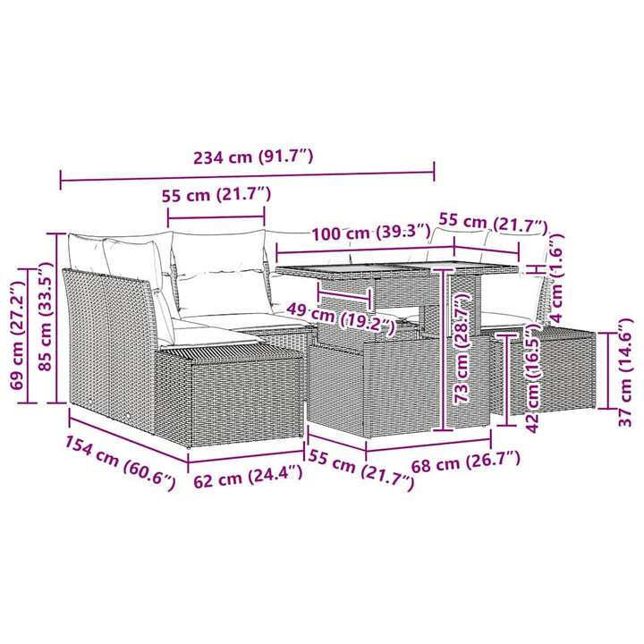 Have Spisebordssæt 7 pcs Sort og Brunt 100 x 55 x 73 cm