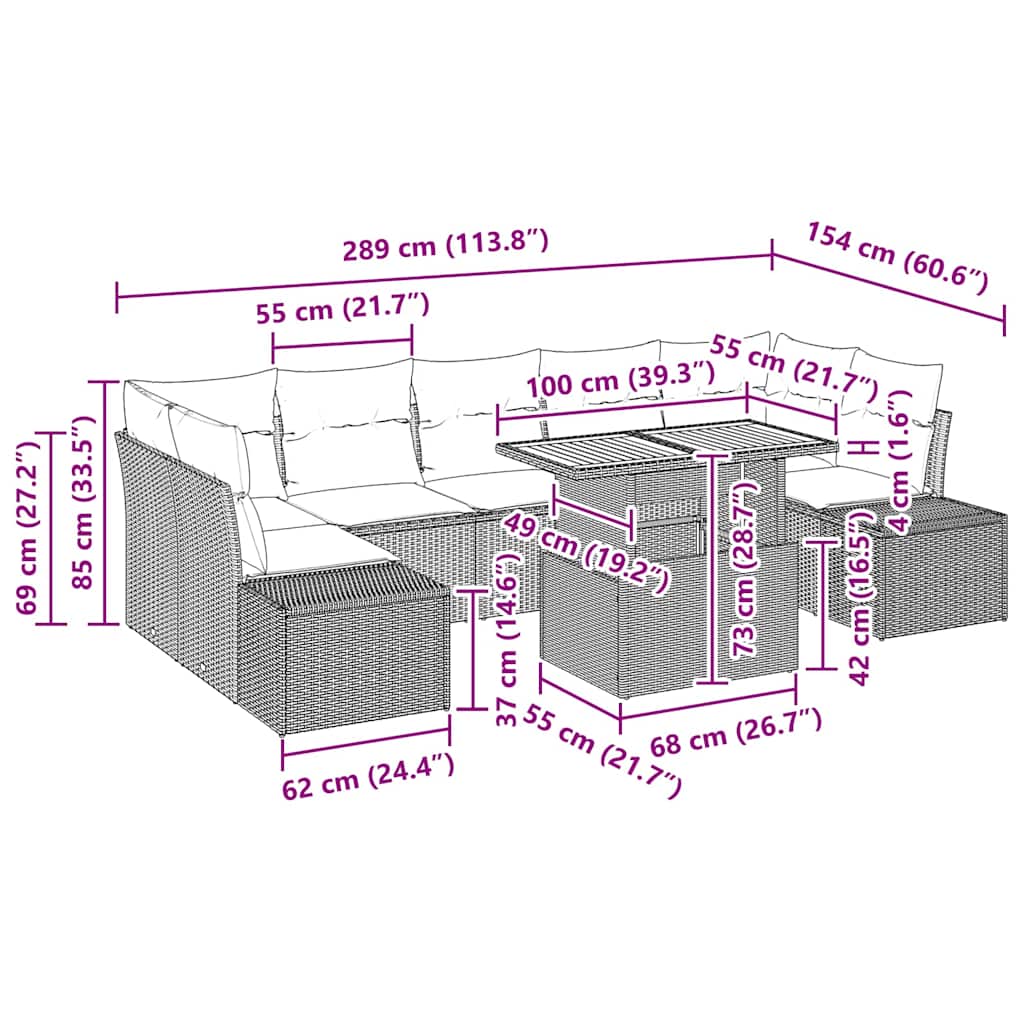 Have Spisebordssæt 8 pcs Sort og Cream 100 x 55 x 73 cm