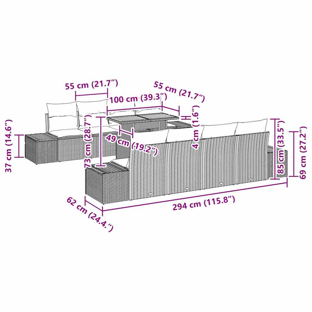 Have Spisebordssæt 9 pcs Sort og Brunt 100 x 55 x 73 cm