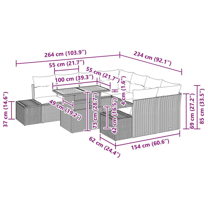 Have Spisebordssæt 9 pcs Sort og Brunt 100 x 55 x 73 cm